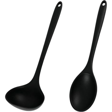 2 PCS Cuillere Cuisine de Service, Ustensiles de Cuisine Résistants à la Chaleur pour Remuer, Cuisson, Servir, Sauter, Louche et Cuillère Polyvalentes (1/5)