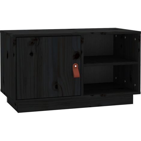 Meuble TV multimédia étagère télévision buffet téléviseur salle à manger salon chambre 70 x 34 x 40 cm bois de pin massif noir
