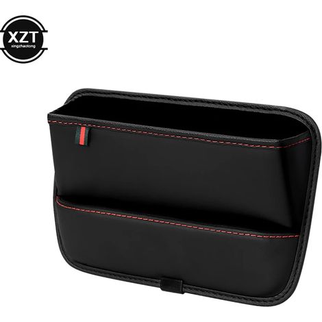 (A) Boîte de rangement pour siège avant en cuir PU, comble l'espace entre la console centrale et le siège latéral, organisateur pour téléphone, clés et petits objets. (1/5)