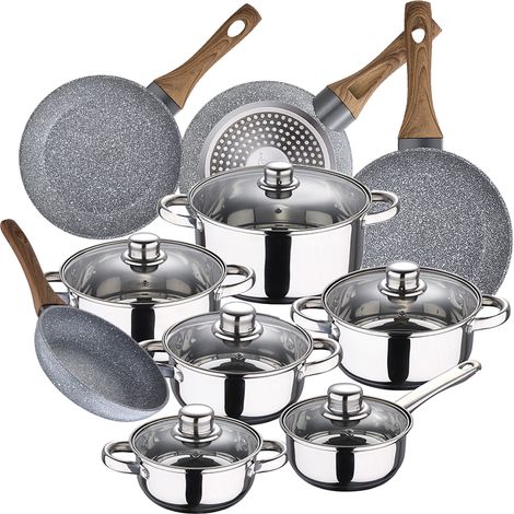 Bateria de cocina 12 piezas SAN IGNACIO Cassel en acero inoxidable con juego de sartenes (20/24/26/28 cm) SAN IGNACIO Daimiel en aluminio forjado (1/5)