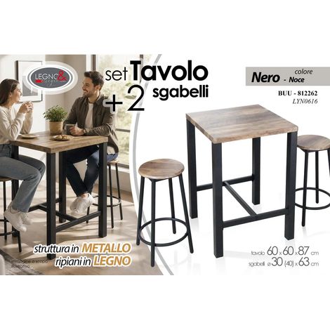 Set de mesa con 2 taburetes 60x60x87 cm en negro