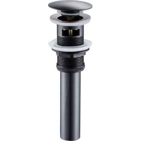Bouchon de vidange, bouchon de vidange escamotable avec trop-plein, robinet de lavabo finition laiton bouchon de vidange escamotable, conception escamotable pour robinet de salle de bain, lavabo, noir (1/2)