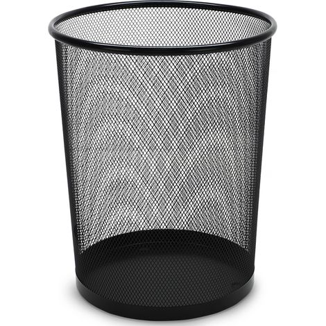 Corbeille à Papier de Bureau en Métal Mesh Noir – Grande Contenance 18 Litres – Poubelle Ronde Ajourée Haute Résistance pour Bureau, Maison – Diamètre 29,5cm x Hauteur 34cm (1/5)