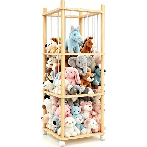 Rangement pour peluches, stockage de doudous avec roulettes pivotantes à 360°, bande élastique et socle élargi pour chambre d’enfant, salle de jeux et chambre parentale (1/5)