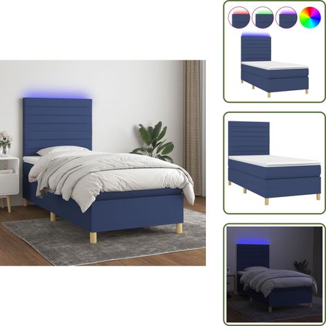 Letto con luci LED - vidaXL Letto a Molle con Materasso e LED Blu 100x200cm in Tessuto - Letto con testiera regolabile