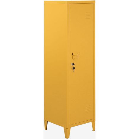 Sklum – Armoire casier en acier jaune 137x38,3x38 cm – 2 étagères – Design industriel – Serrure à clé intégrée (1/5)