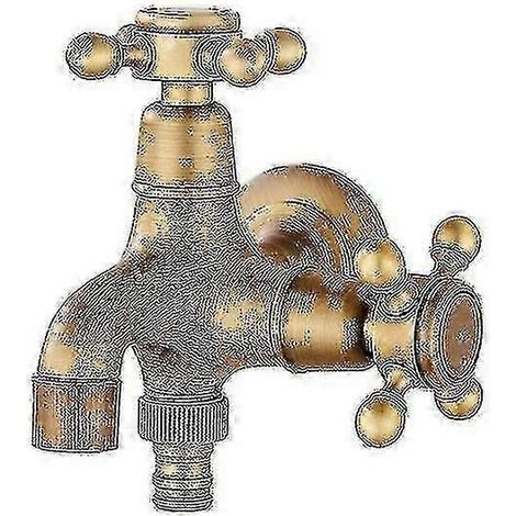 Robinet double fonction de style européen antique pour piscine, salle de bain, jardin extérieur, robinet en laiton vintage pour montage mural (1/4)