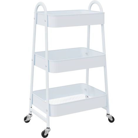 vidaXL Carrello Portaoggetti a 3 Ripiani Bianco 42x41,5x77 cm Acciaio (1/5)