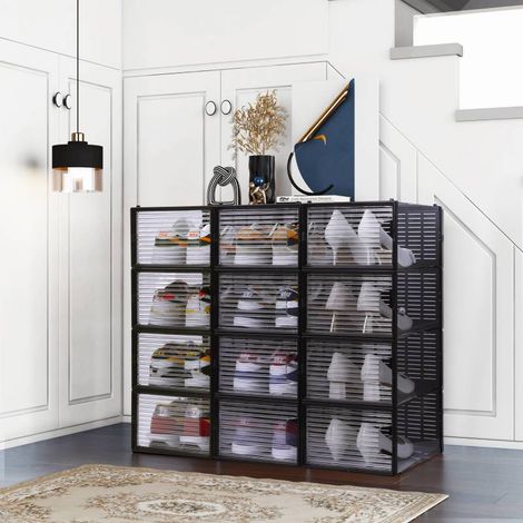 Rangement à chaussure - Boite à chaussures - Noires et transparentes crystal - Lot de 12 - SECURY-T