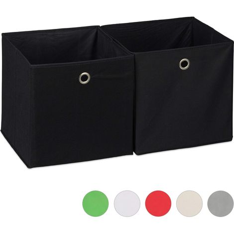 Relaxdays Set da 2 Cestini Porta-Oggetti, Quadrati, per Lo Scaffale, Scatole a Forma di Cubo, 30x30x30 cm, Nero, Poliestere, 2 unità (1/5)