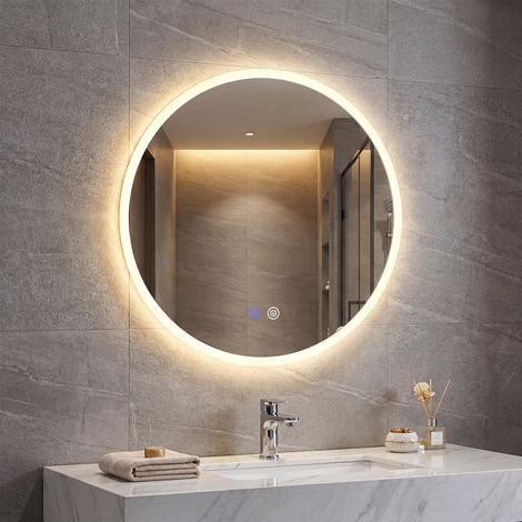 Miroir de Salle de Bain Rond Lumineux, avec 3 Couleurs de lumière et variateur en continu, Anti-buée, en Verre trempé, pour la Maison, 60 x 60 cm (1/5)