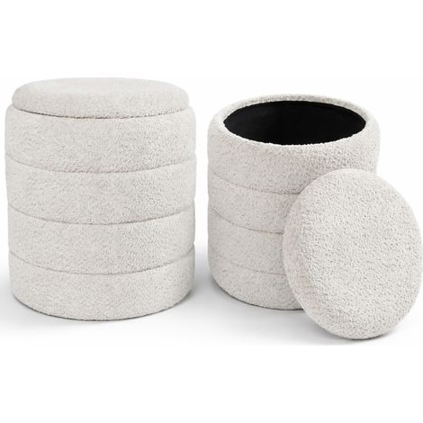 Set 2 Pouf Contenitori Rivestimento Bounclè Bianco Seduta Imbottita Ergonomica