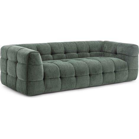 Canapé 3 places en bois et polyester effet mattelassé vert
