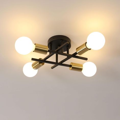 COMELY Plafonnier Industriel 4 Lumières E27 - Luminaire Rétro en Métal pour Salon, Chambre, Cuisine et Salle à Manger (Ampoule non incluse) (1/5)