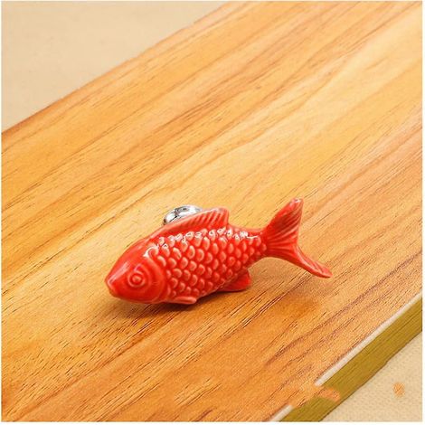 Lot de 4 boutons de porte/tiroirs en céramique rouge, style poisson, finition brillante, installation facile. Décoration (1/5)