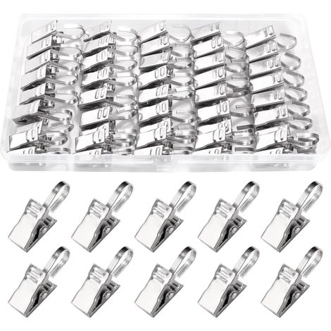 50 Pièces Pinces à Rideaux avec Crochets, Pinces à Rideaux en Acier Inoxydable, pour Rideauxs, Photos, Décoration de La Maison, Argent (1/5)