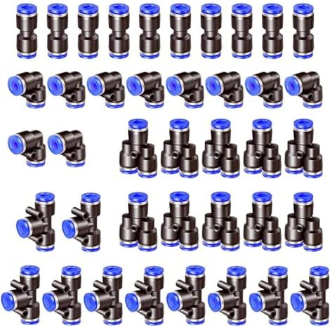 40 pcs Bleu Raccords Rapides pneumatiques, Raccords Rapides Pneumatiques Tuyau Pneumatique Connecteur 4 Formes, Droits Type/Coudés Type/Y Type/T Type/Combo Connecteur Pneumatique(8mm) (1/5)