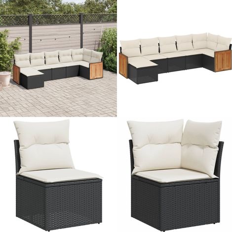 Salon de jardin 7 pcs avec coussins noir résine tressée - Ensemble Salon De Jardin - Meuble Extérieur - Mobilier De Jardin - Salon De Jardin Design - Chaise Longue - Home & Living (1/5)