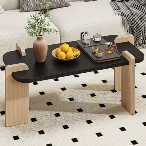 Table basse aspect bois 108 cm, tenon et mortaise, stable (1/5)