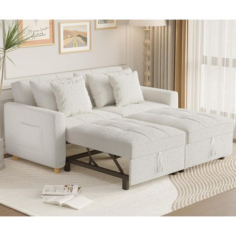 YODOLLA 2-Seater Sofa Bed Sleeper Pull Out Convertible, 3-in-1 Sofa Couch Beds with Adjust Backrest, White (1/5)