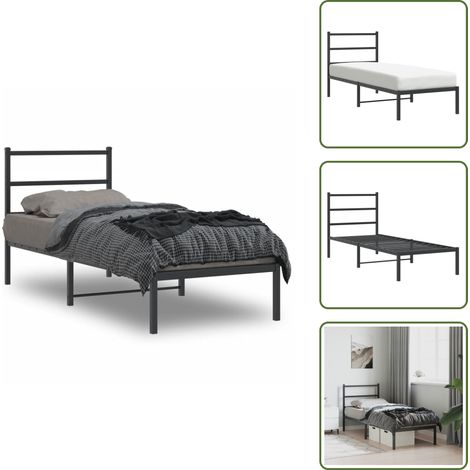 Cadre de lit métal sans matelas avec tête de lit noir 80x200 cm - Cadre De Lit - Lit Double - Lit Metal - Lit Moderne - Literie (1/5)