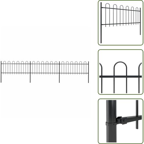 Recinzione per casa - vidaXL Recinzione da Giardino con Parte Superiore ad Anello in Acciaio 537x80 cm Nera - Recinzione per proprietà