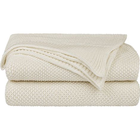 Couverture Plaid Lit pour Canapé en Tricot 100% Coton Légère Solide Douce Beige 150x200cm (1/5)