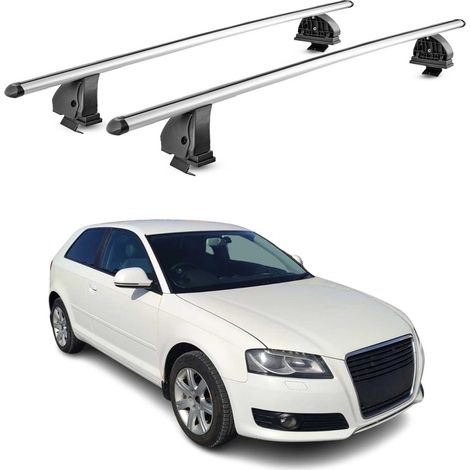 OMAC Barres de toit transversales en aluminium pour Audi A3 8P 3Portes 2003-2012 – TÜV / DIN 75302:2019 – Antivol inclus – Charge max 75 kg – 2 barres – Gris (1/4)