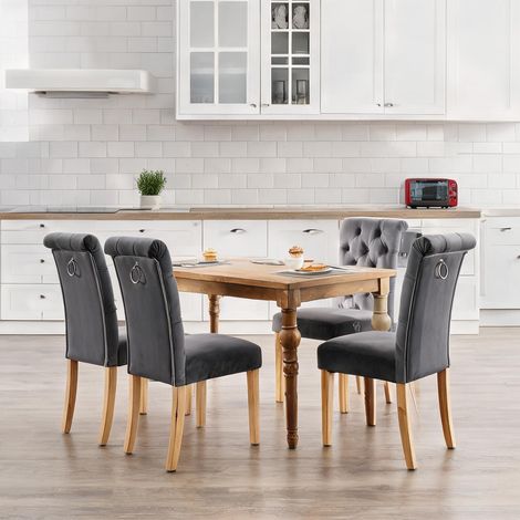Ensemble de 4 chaises tissu velours gris avec accoudoirs (1/5)