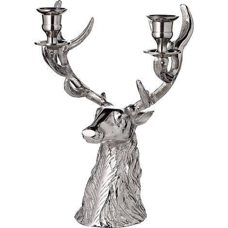 Chandelier Cerf, 2 Branches (H 33 cm), Aspect argenté (1/5)