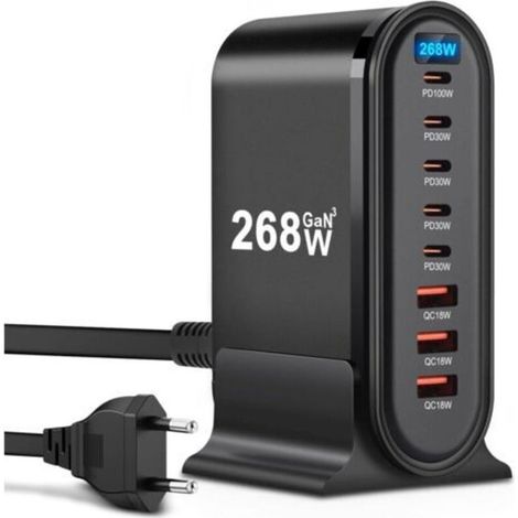 Caricabatterie USB-C, caricabatterie rapido da 268 W, 8 porte, alimentazione veloce, caricabatterie USB per iPhone, iPad Pro, MacBook, telefoni cellulari Samsung (1/5)