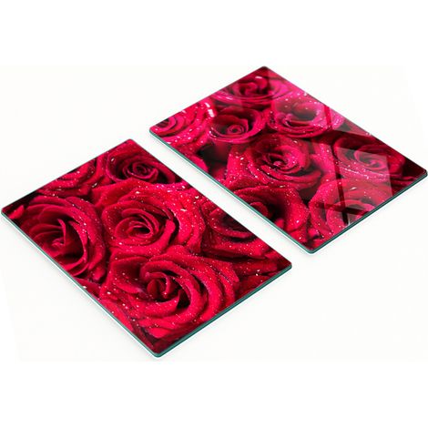 Planches à découper et à servir décoratives en verre, motif gouttes sur roses, 2 x 40 x 52 cm (1/5)