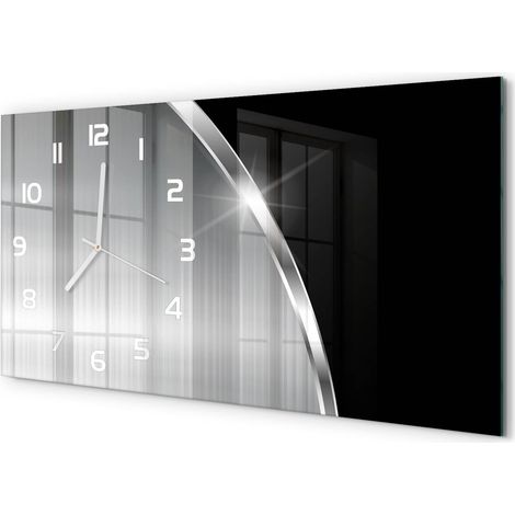 Horloge Murale Panoramique 60x30 cm en Verre Trempé Silencieuse Design Moderne Abstraction métallique (1/5)