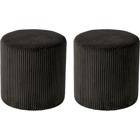 Lot de 2 poufs velours côtelé noir 35cm Casita SNAW