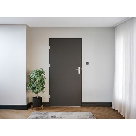 Porte d'entrée en acier pleine et inox H207 x L100 cm anthracite - épaisseur 68 mm - poussant droit - LUSADA
