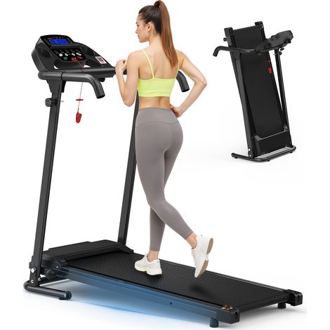 Tapis de course pliable 2-en-1 pour marche, jogging et bureau, avec application, 12+3 programmes, triple amorti, charge 120 kg, noir, acier CHICFURN (1/5)