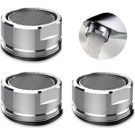 3-Piece Faucet Aerator, Faucet Aerator, Faucet Filter with Gasket for Kitchen, Bathroom - Silver (Outer Diameter 24 mm) (1/4)