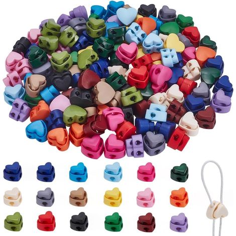 144 Pièces Serre Câbles en Plastique Cœur pour Cordons de Serrage,Trou de 4mm 18 Couleurs Arrêts de Corde Ajustables Clips de Remplacement pour Sac à Dos Lacets de Chaussures DIY,1.65x1.95cm (1/5)