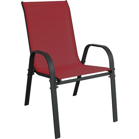 Linder Exclusiv Gartenstuhl MC330885 Dunkelrot stapelbar – Wetterfeste Terrassenstuhl mit Armlehnen & Metallgestell, Textilbespannung, robust & pflegeleicht
