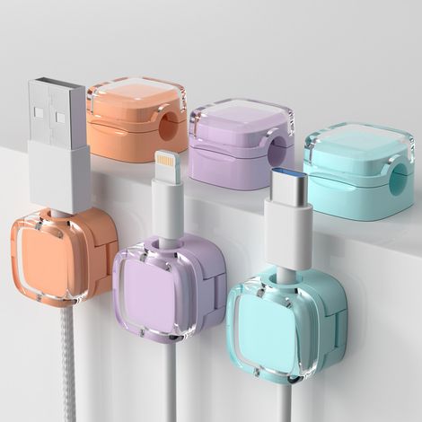 Kabelclips, 6-teiliger magnetischer Kabelorganizer mit selbstklebender Rückseite, farbiger Kabelorganizer für den Schreibtisch, Wandkabelhalter, Kabelclips für den Schreibtisch, Ladekabel, USB