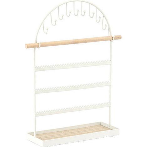 Eleganter 5-stöckiger Schmuckständer mit Haken für Halsketten und Ohrringe, zur Platzierung auf einem Tisch. (1/4)