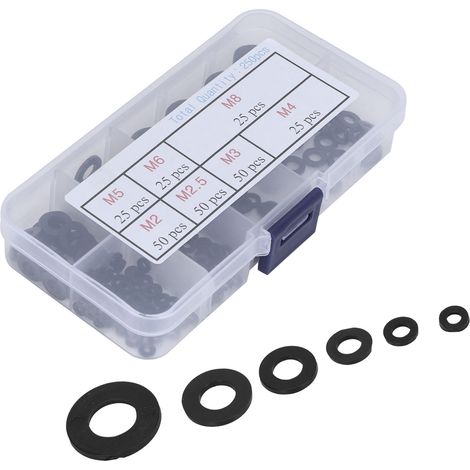 Kit de 250 rondelles plates nylon noires, assortiment M2 M2.5 M3 M4 M5 M6 M8. (1/5)