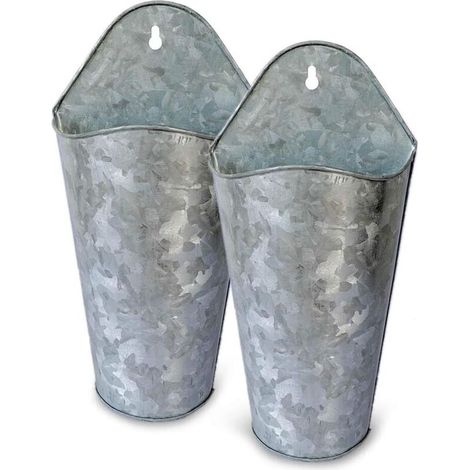 Lot de 2 pots de fleurs muraux en acier galvanisé – Décoration murale à suspendre – Pour plantes grasses et herbes d'intérieur ou extérieur –