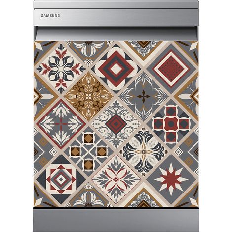 Stickers Lave vaisselle - Carreaux de ciment - 60x60 cm - Adhésif BRILLANT (1/2)