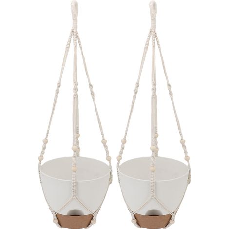 Lot de 2 Paniers Suspendus Auto-arrosants 10 Pouces en Plastique Imitation Bois avec Fenêtre de Niveau d'Eau et Crochets Bohèmes (1/4)