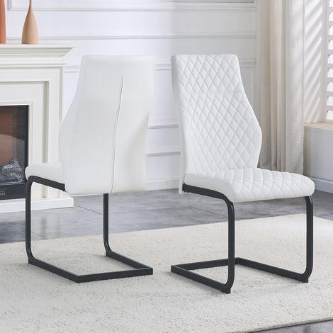 Lot de 2 chaises à manger motif losange blanc, coussin confortable, idéales pour restaurants, cadre métal noir antidérapant (1/5)