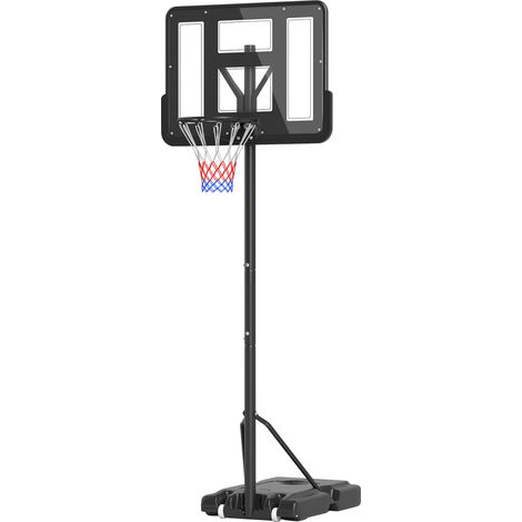 Panneau de basket réglable 160-305cm avec base à roues, structure en acier, panneau en PVC transparent