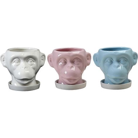 Ensemble de 3 pots de fleurs en céramique de couleurs assorties, compatibles avec le jardinage et adaptés aux plantes succulentes. (1/5)