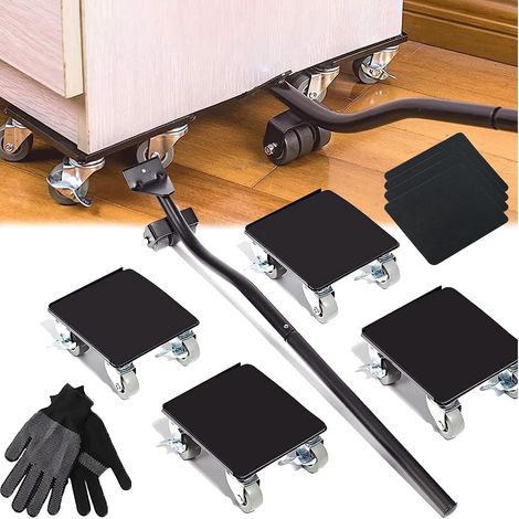 Furniture dolly, transport trolley, furniture lifter, furniture transporter, 1000 kg load capacity, non-slip coating, robust furniture moving tool with 4 trolleys, 1 lifter, 1 pair of gloves, easy to (1/5)