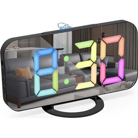 Réveil affichage LED à intensité variable,horloge numérique,réveil numérique polices de couleur,alarme,répétition,horloge de chevet décoration de chambre à coucher (1/4)